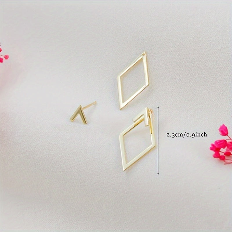 Boho Elegant Geometric Cutout Stud Earrings, 14K Golden Plated, Hypoallergenic Stainless Steel Post, Iron Construction, No Mosaic - Versatile for Daily Wear & Special Occasions - Unique Hollow Design, Pair