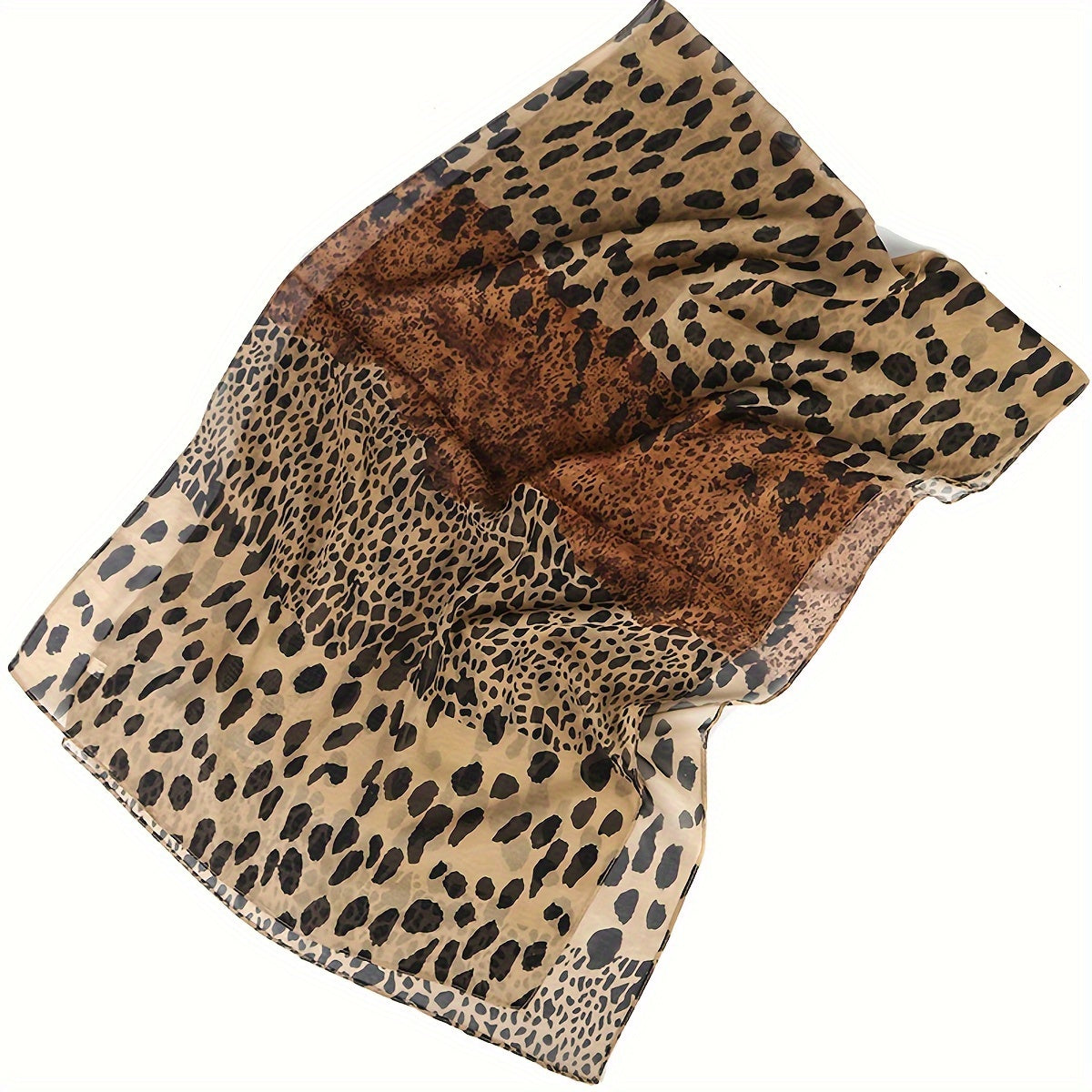 Boho Style Leopard Print Scarf for Women - 100% Polyester, Inelastic, Non-Feathered, Printed Chiffon Shawl - Windproof, Warm, Breathable Head Wrap for Going Out, Travel, Beach - 1PCS