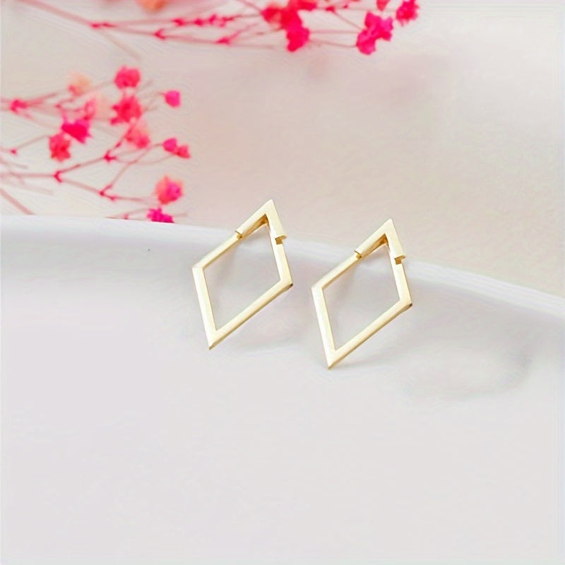 Boho Elegant Geometric Cutout Stud Earrings, 14K Golden Plated, Hypoallergenic Stainless Steel Post, Iron Construction, No Mosaic - Versatile for Daily Wear & Special Occasions - Unique Hollow Design, Pair