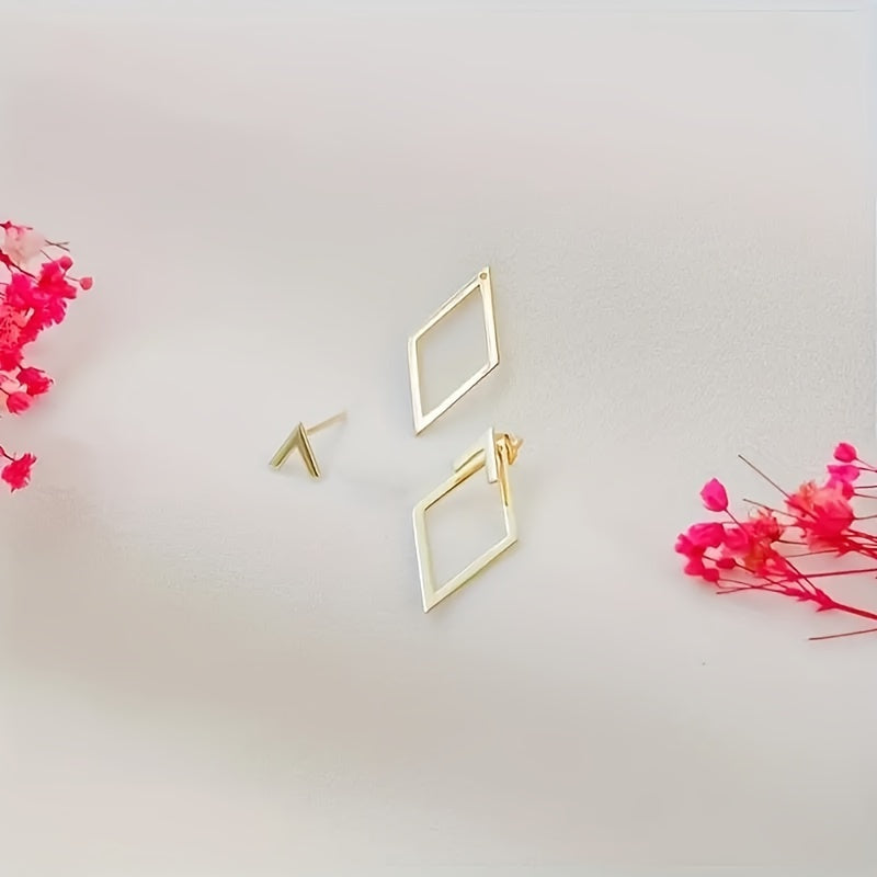 Boho Elegant Geometric Cutout Stud Earrings, 14K Golden Plated, Hypoallergenic Stainless Steel Post, Iron Construction, No Mosaic - Versatile for Daily Wear & Special Occasions - Unique Hollow Design, Pair