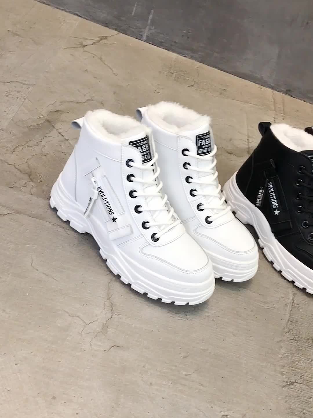 Affordable Women's boots, black and white winter shoes for ladies, slip-on style with plush lining for warmth, a gift for women, fashionable Plush design at the toe, suitable for plus-size women, ideal for scenes