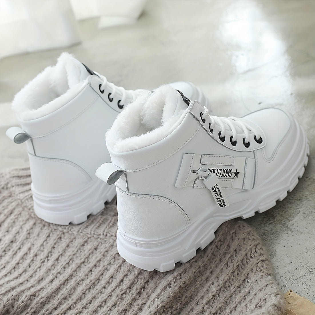 Affordable Women's boots, black and white winter shoes for ladies, slip-on style with plush lining for warmth, a gift for women, fashionable Plush design at the toe, suitable for plus-size women, ideal for  scenes