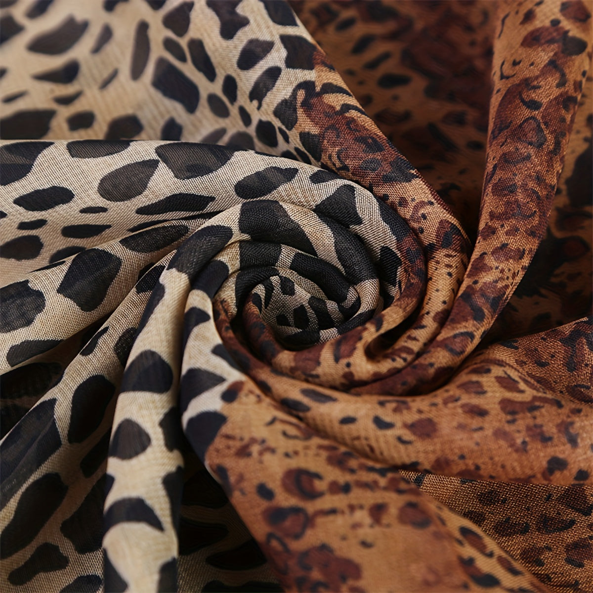 Boho Style Leopard Print Scarf for Women - 100% Polyester, Inelastic, Non-Feathered, Printed Chiffon Shawl - Windproof, Warm, Breathable Head Wrap for Going Out, Travel, Beach - 1PCS