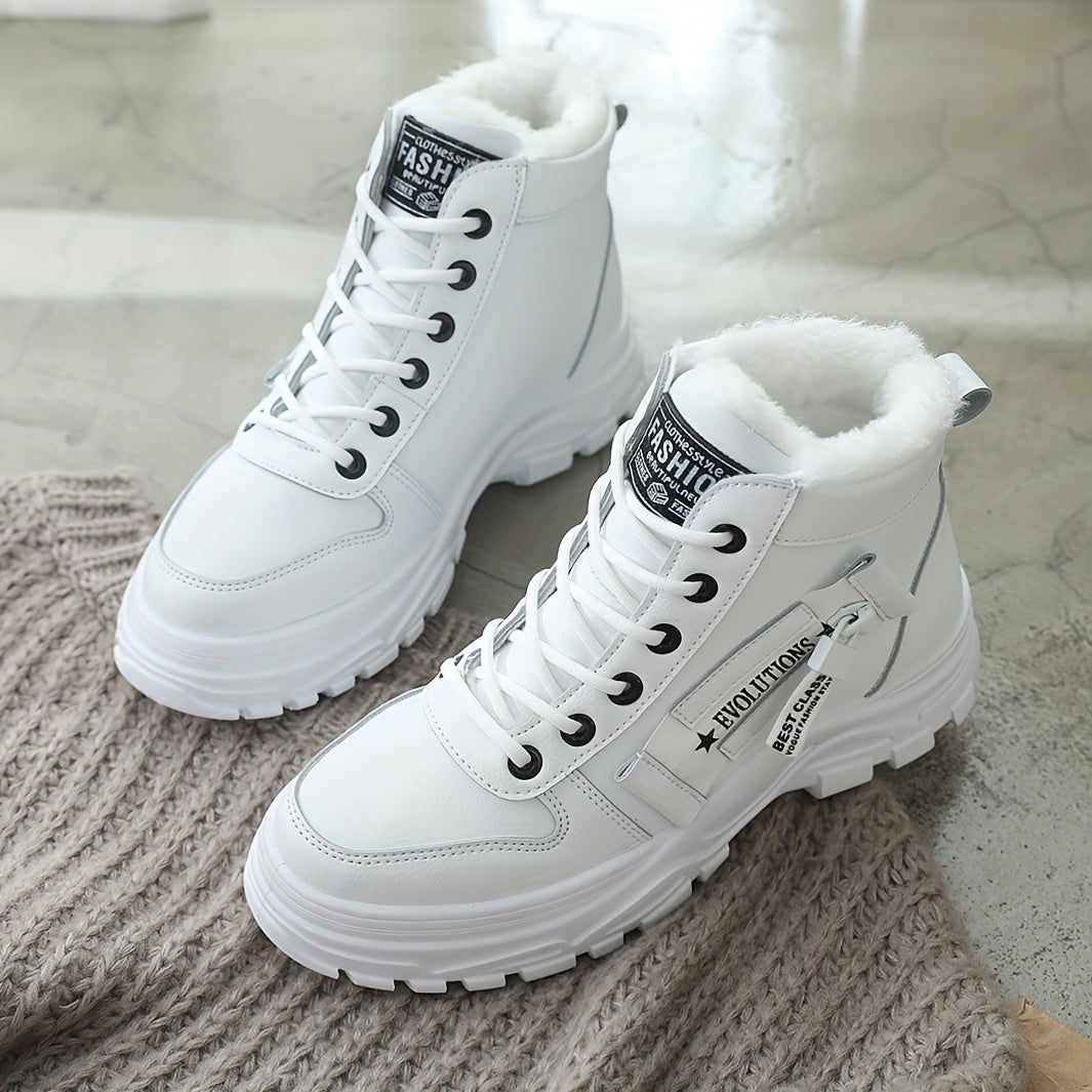 Affordable Women's boots, black and white winter shoes for ladies, slip-on style with plush lining for warmth, a gift for women, fashionable Plush design at the toe, suitable for plus-size women, ideal for  scenes