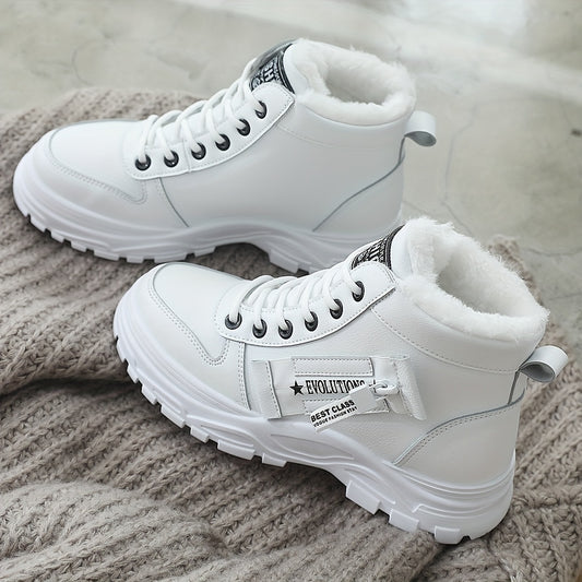 Affordable Women's boots, black and white winter shoes for ladies, slip-on style with plush lining for warmth, a gift for women, fashionable Plush design at the toe, suitable for plus-size women, ideal for  scenes