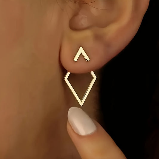 Boho Elegant Geometric Cutout Stud Earrings, 14K Golden Plated, Hypoallergenic Stainless Steel Post, Iron Construction, No Mosaic - Versatile for Daily Wear & Special Occasions - Unique Hollow Design, Pair