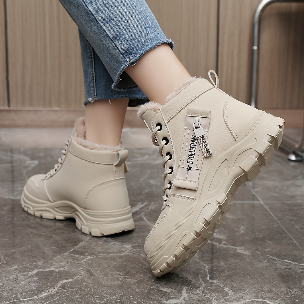 Affordable Women's boots, black and white winter shoes for ladies, slip-on style with plush lining for warmth, a gift for women, fashionable Plush design at the toe, suitable for plus-size women, ideal for  scenes